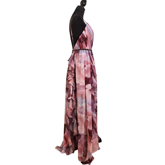 JOVANI Floral Plunging Neckline Chiffon Dress, Size 8 - Picture 2 of 14